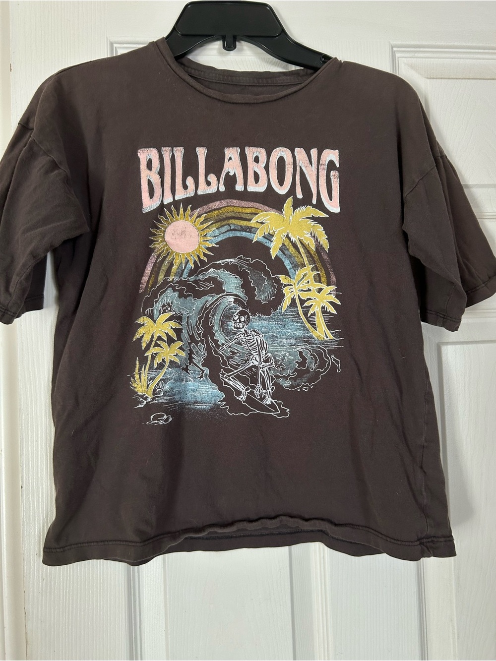 Billabong Brown Short Sleeve Graphic Surf Tee with Pastel Print